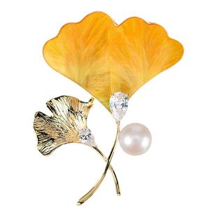 非遗国潮手工蚕丝非遗绒花胸针女高档银杏叶别针配饰精致衣服胸花