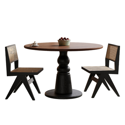 蓝色理想实木餐桌椅组合家用圆形实木餐桌轻奢高级感中古风餐桌