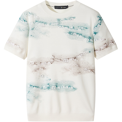 ZOUK印花字母潮牌短袖针织衫男款毛衣2025新款男士上衣早秋穿搭