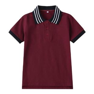 伊顿同款校服枣红色黑白领学生班服幼儿园服T恤POLO衫