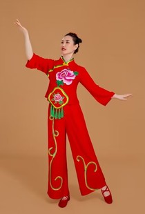 民族喜庆秧歌舞蹈服演出服腰鼓大码 广场舞套装 新品 秧歌服女当季