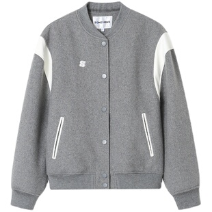 SOMESOWE 仿皮革拼接毛呢棒球服