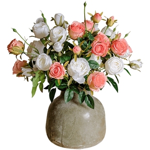 掬涵轻奢油画玫瑰仿真花复古干花客厅高档餐桌花美式摆件假花装饰