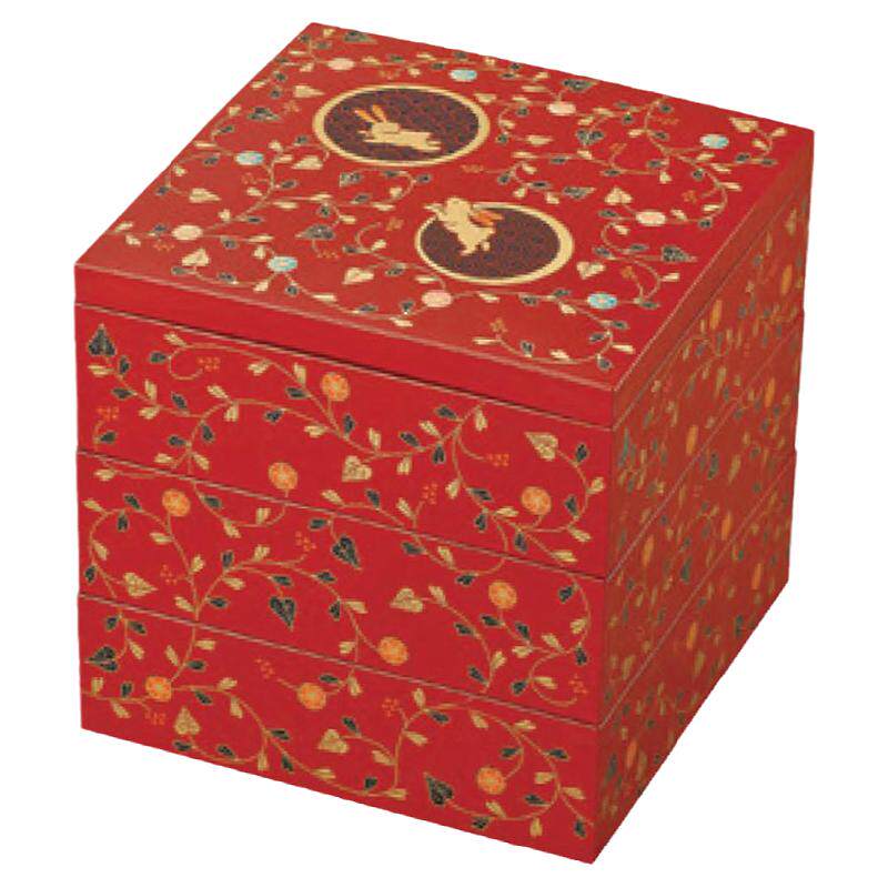 日本进口山中樱花兔子新婚漆器