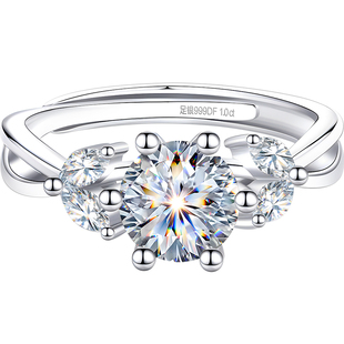 1克拉莫桑石培育莫桑钻银戒指999纯银钻戒女士女求婚结婚婚戒女戒