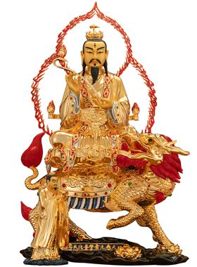 纯铜鎏金镶宝雷祖神像供奉摆件