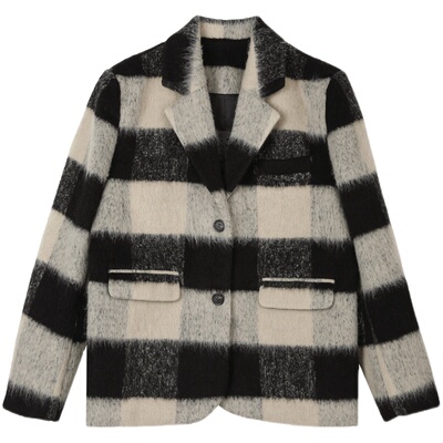 7Shiftin学院风毛呢大衣偏长