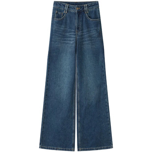 宽松窄版阔腿牛仔裤女2025秋冬新款加绒裤子高腰显瘦小个子直筒裤