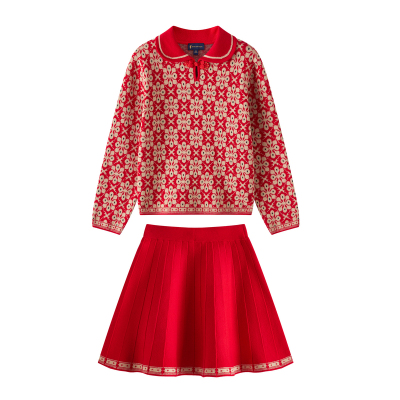 POLOWALK女童长袖红色套装