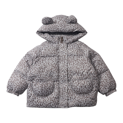女宝宝冬装洋气加厚连帽豹纹棉服