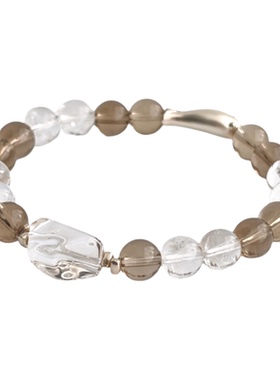 原创天然茶晶喜白水晶静心手链女