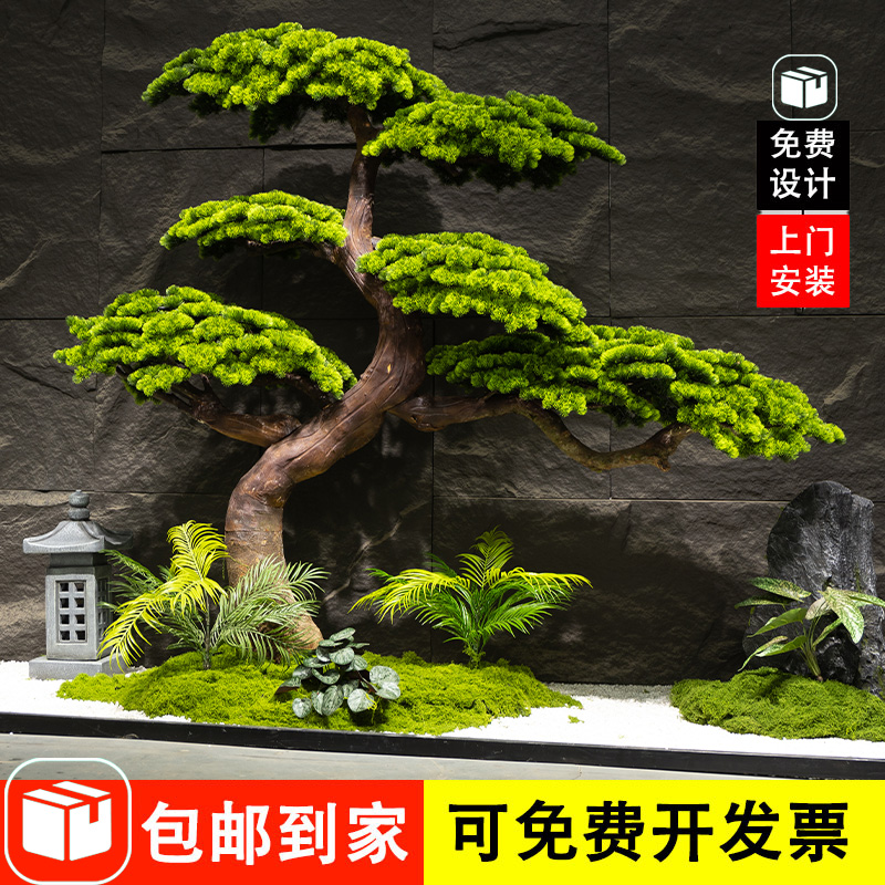 仿真迎客松造景假树室内绿植造景景观大型罗汉松树楼梯下装饰摆件