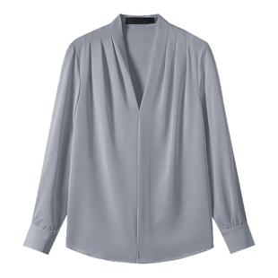 YSJX职场高级气质V领法式衬衫女春秋职业公务员面试西装内搭长袖