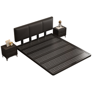 铁艺床碳素钢悬浮床架现代简约加粗加厚出租屋不锈钢洞洞板双人床