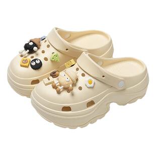 煤球洞洞鞋女款夏季外穿2025新款厚底增高防滑沙滩鞋包头凉拖女士