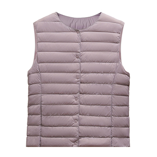 La Chapelle/拉夏贝尔轻薄羽绒服女V领基础修身背心内胆鸭绒马夹