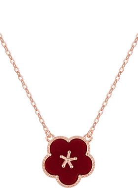 mck日常百搭红色小花项链女925银