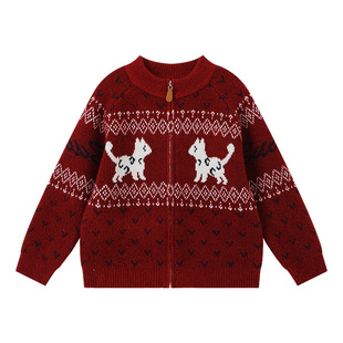 布丁哈鲁冬装女童洋气上衣2026秋冬新款儿童保暖费尔岛毛衣开衫