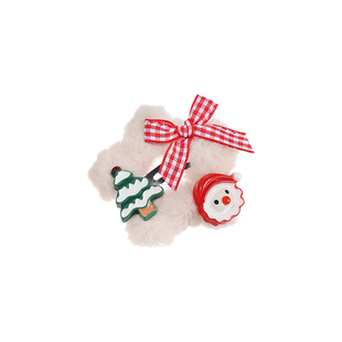 圣诞毛绒星星发夹女新年毛茸茸可爱蝴蝶结bb夹侧边刘海夹头饰发卡