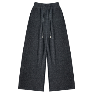 灰色糯米阔腿裤女秋冬新款高腰垂感宽松bf慵懒风加厚休闲直筒裤子