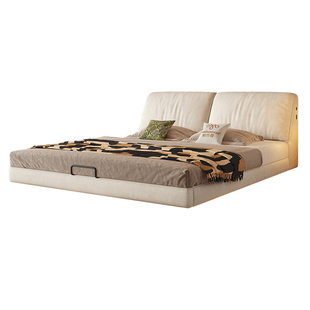 帕沙曼现代简约悬浮床奶油风主卧1米8双人床大象耳朵布艺软包婚床