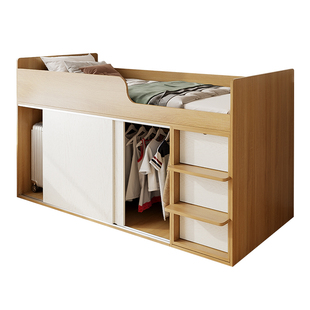 定制实木小户型收纳半高箱储物床儿童单人床香港床柜一体