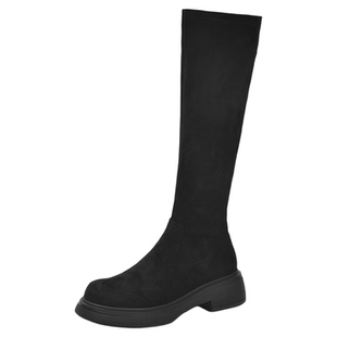 2025新款加绒高筒骑士靴厚底显瘦黑色绒面瘦瘦长靴小码女鞋323334