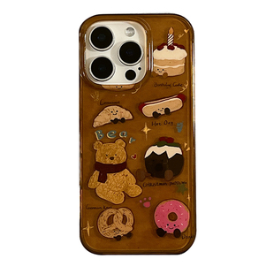 可爱卡通小熊蛋糕jellycat适用苹果16Promax手机壳情侣iphone15pro新款14小众女14Promax硅胶13网红16pro全包