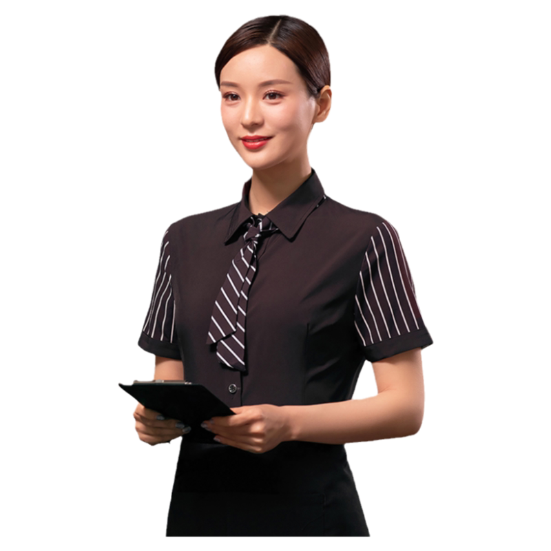 酒店工作服夏装西餐厅咖啡厅网咖服务员长短袖工装制服女餐饮衬衣