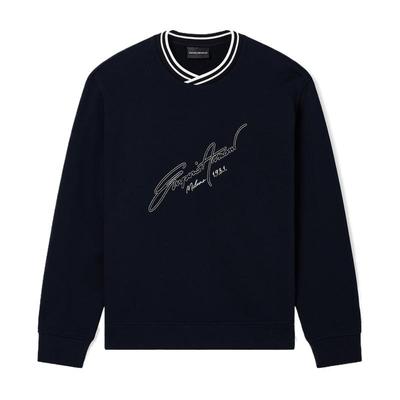 阿玛尼男士纯棉毛圈圆领撞色卫衣