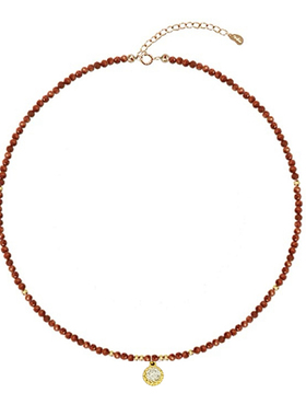 GGXR 中国红 925银金沙石车花珠项链毛衣链颈链女百搭小众