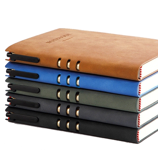 B5羊巴皮复古带笔插商务笔记本本子a5加厚软皮办公工作记事本大学生考研笔记本高颜值日记本企业定制可印logo