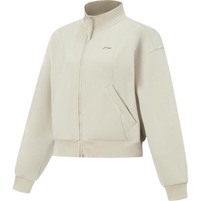 李宁宽松立领女针织外套运动服