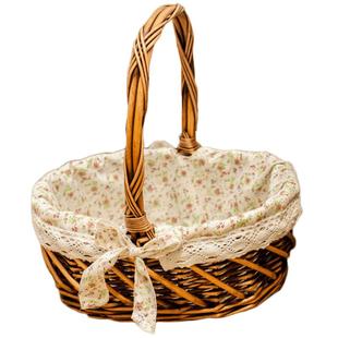 装水果篮手提篮子礼品水果店户外野餐小篮子藤编手提篮子编织果篮