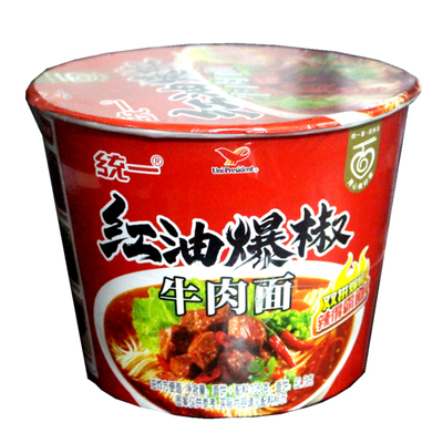 统一红油爆椒牛肉面桶装应急泡面
