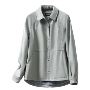 皮衣女短款系扣翻领海宁真皮外套小个子2025新款高档加大码绵羊皮