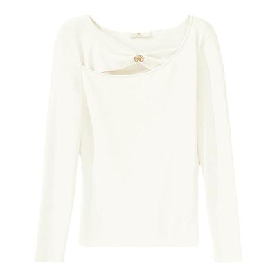 【商场同款】HPLY荷比俪冬季新款女简约异形镂空斜领长袖上衣