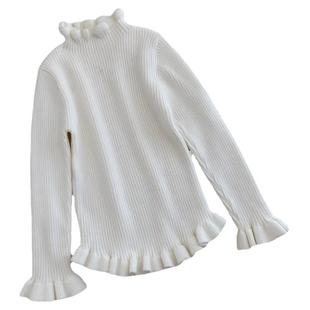 女童高领毛衣秋冬2025新款洋气小女孩打底衫花边领针织短款上衣