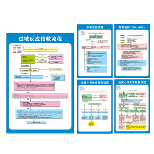 医院抢救室急救流程步骤挂画过敏性休克反应图心肺复苏抢救流程图