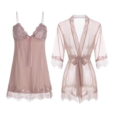 indulge me 坠入温柔乡*性感蕾丝蝴蝶结吊带睡裙系带外袍家居服套