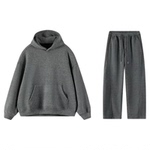 冬季加绒保暖休闲运动套装男士连帽卫衣两件套高街潮牌百搭情侣款