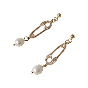 高级感锆石别针耳环复古小众天然珍珠耳坠气质长款创意回形针耳饰