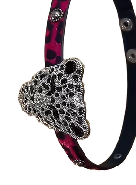 锆石皮质粉色豹纹女性感潮酷项圈