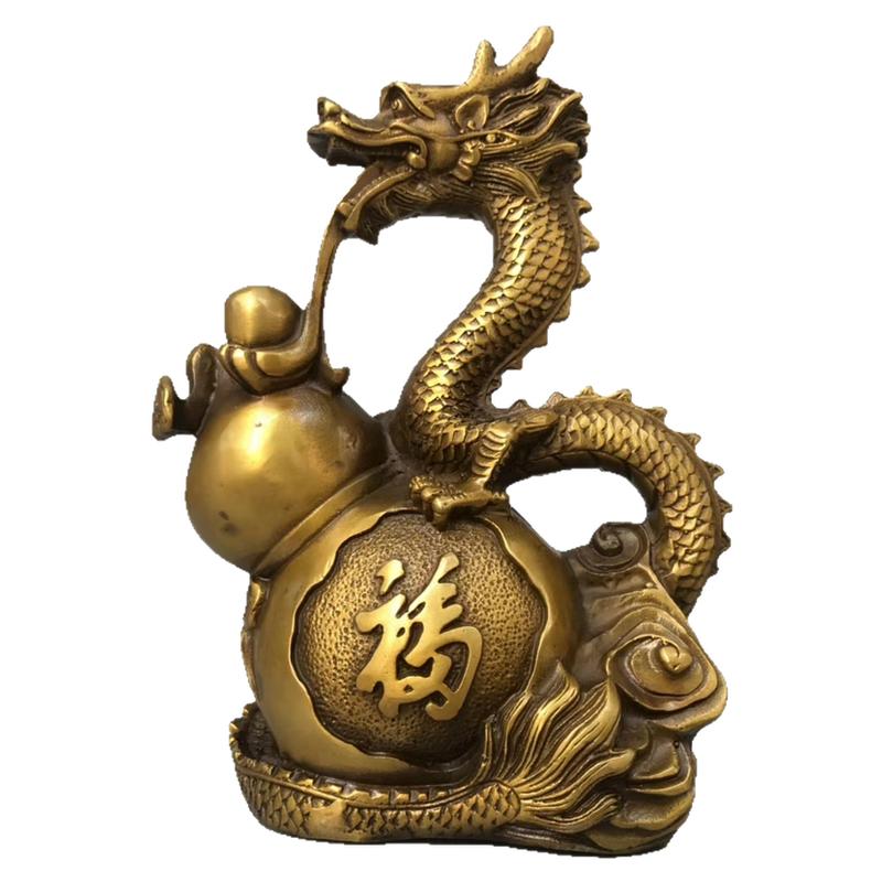 青龙中式风黄铜葫芦福字摆件桌面