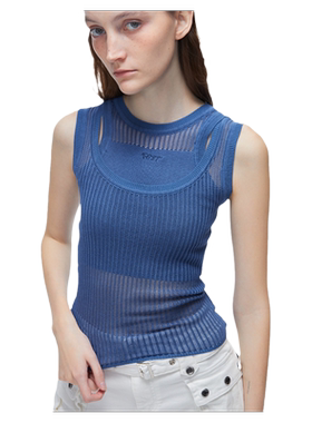 KVKV FOST胶囊系列 Navy Blue Camis 镂空坑条天丝毛织背心