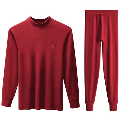 七匹狼秋衣秋裤男士酒红内衣套装