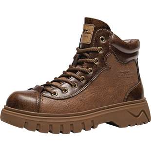 公牛世家高帮男鞋冬季潮流皮靴户外马丁靴男款英伦风厚底工装男靴