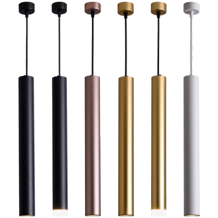 简约餐厅细长筒圆柱形吧台吊灯酒店前台创意个性圆管金色单头吊灯