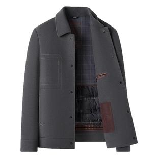 100%羊毛呢外套男士短款翻领休闲夹克男装2025新款高端双面呢大衣