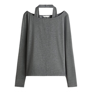 HM女装T恤2026春季新款约会穿搭长袖一字挂脖时尚层叠上衣1322620